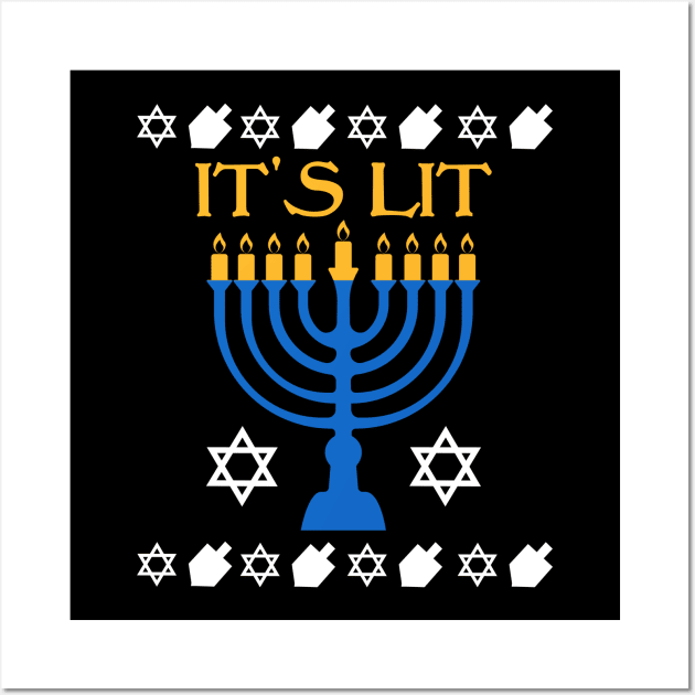 It's Lit Hanukkah Jewish Holiday Chanukah Wall Art by TeeSky